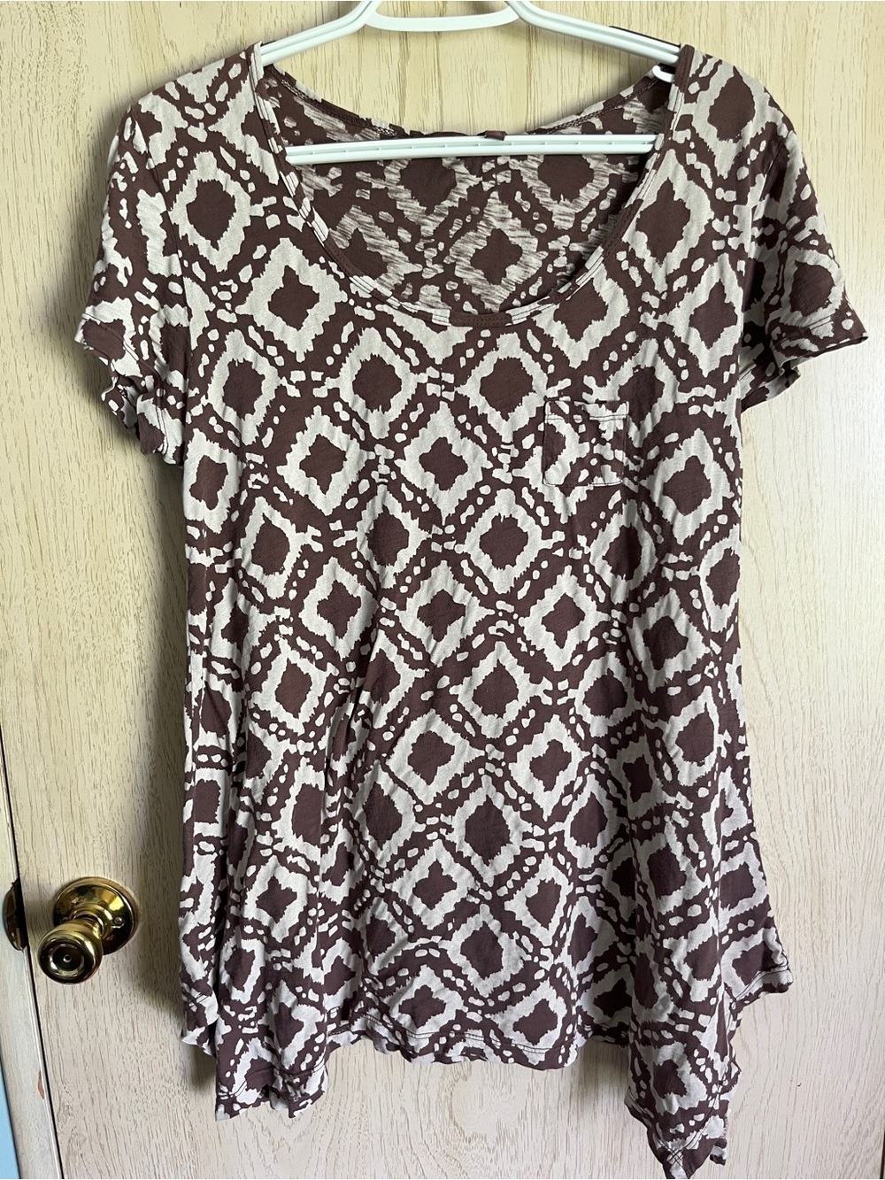 Fresh Produce Brown & White Geometric Luna Asymmetric Hem Cotton Tunic Sz L
